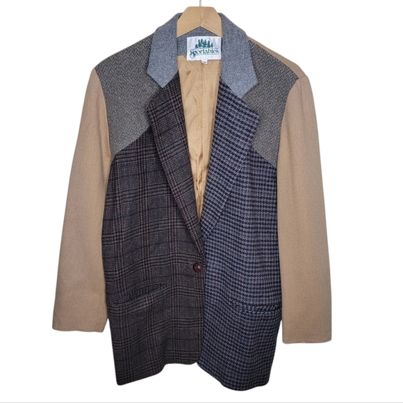 Vintage Sportables | Wool Blend Blazer Plaid Mixed Colorblock Patterns Medium - Picture 1 of 7